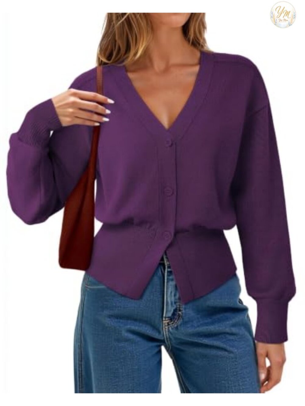 Womens Ribbed Knit Peplum Cardigan V-Neck Long Sleeve Open Front